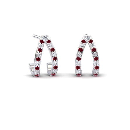 Ruby & Diamond V-Shaped Hoop Earrings - Anju