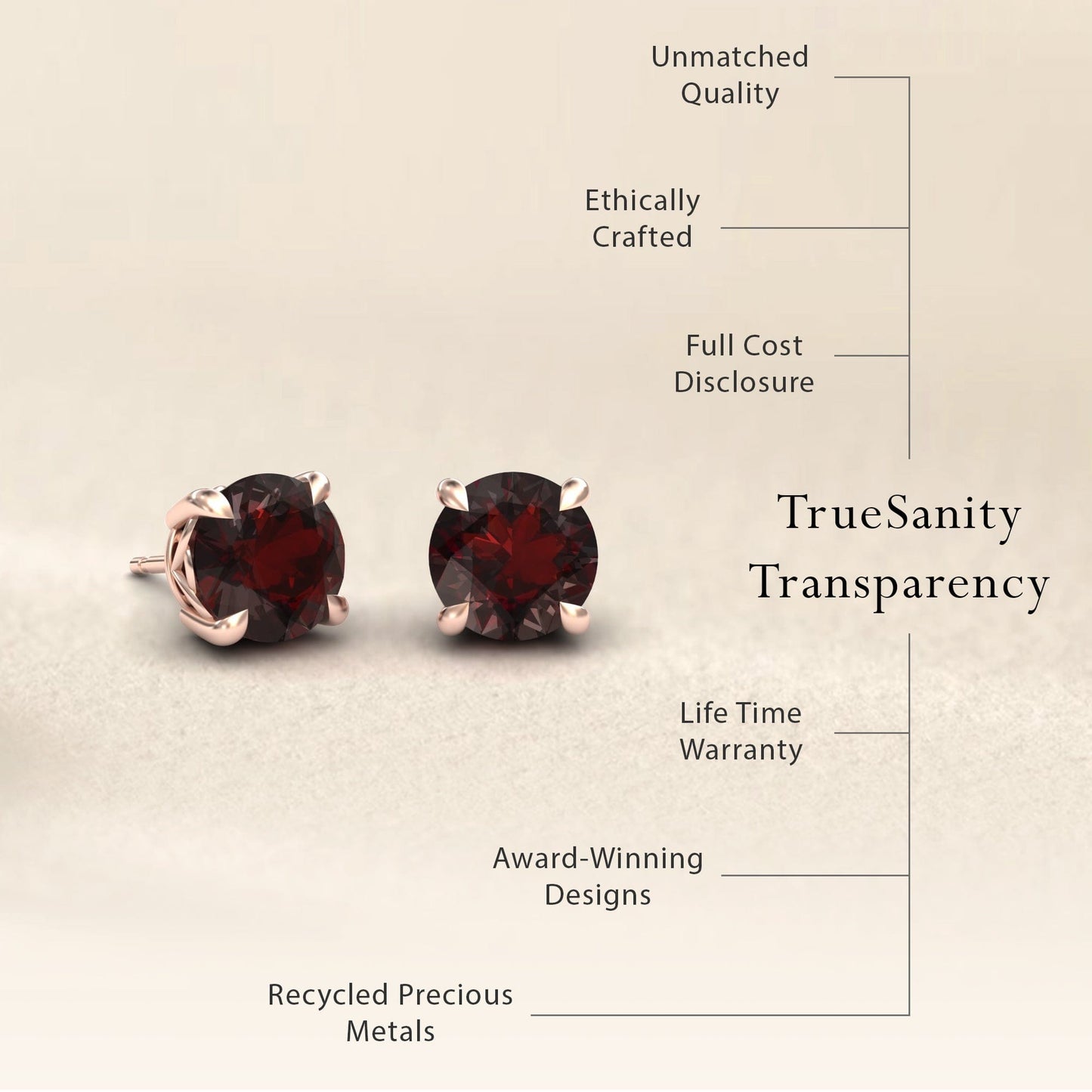Garnet Solitaire Stud Earrings - Lucy