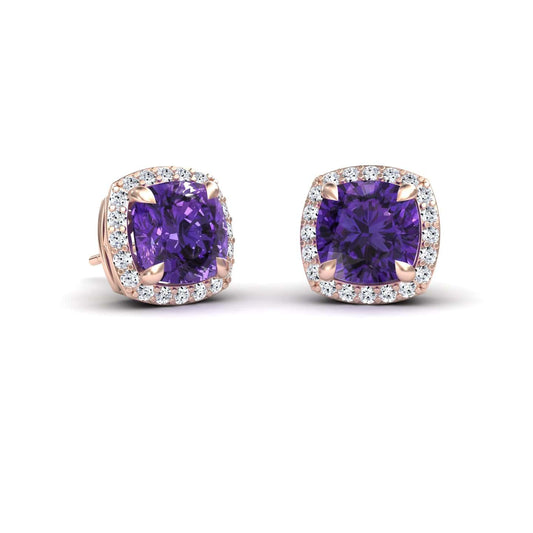 Amethyst & Diamond Halo Earrings - Callie