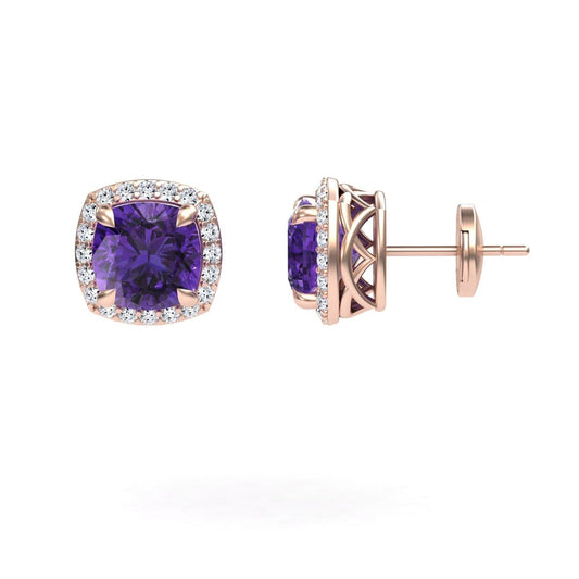 Amethyst & Diamond Halo Earrings - Callie