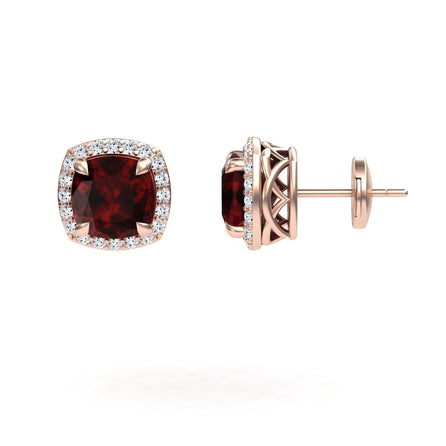Garnet & Diamond Halo Earrings - Callie