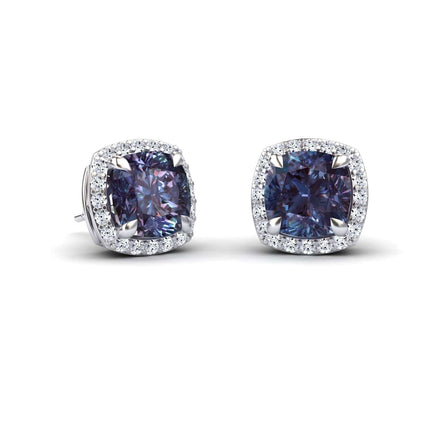 Lab Grown Alexandrite & Diamond Halo Earrings - Callie