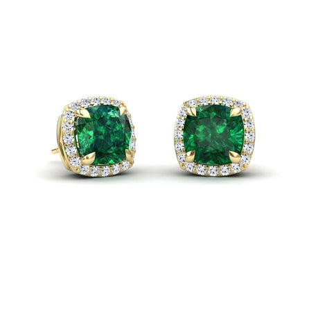 Lab Grown Emerald & Diamond Halo Earrings - Callie