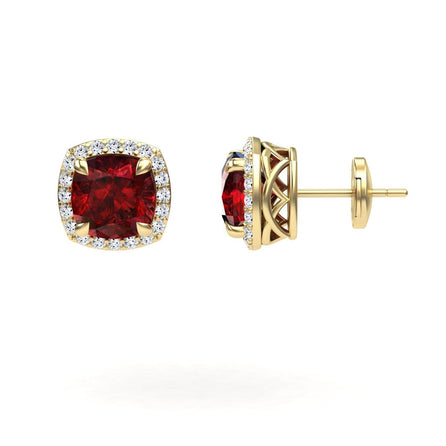 Lab Grown Ruby & Diamond Halo Earrings - Callie