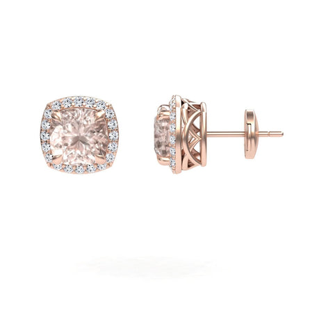 Morganite & Diamond Halo Earrings - Callie