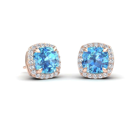 Swiss Blue Topaz & Diamond Halo Earrings - Callie