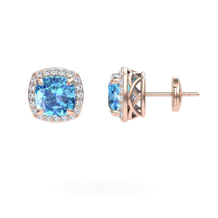 Swiss Blue Topaz & Diamond Halo Earrings - Callie