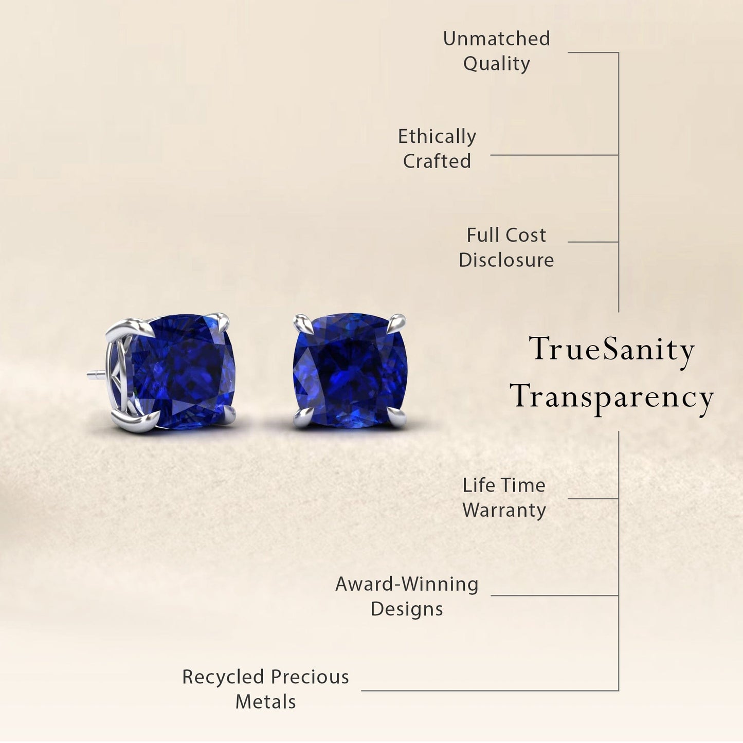 Lab Grown Blue Sapphire Stud Earrings - Deborah