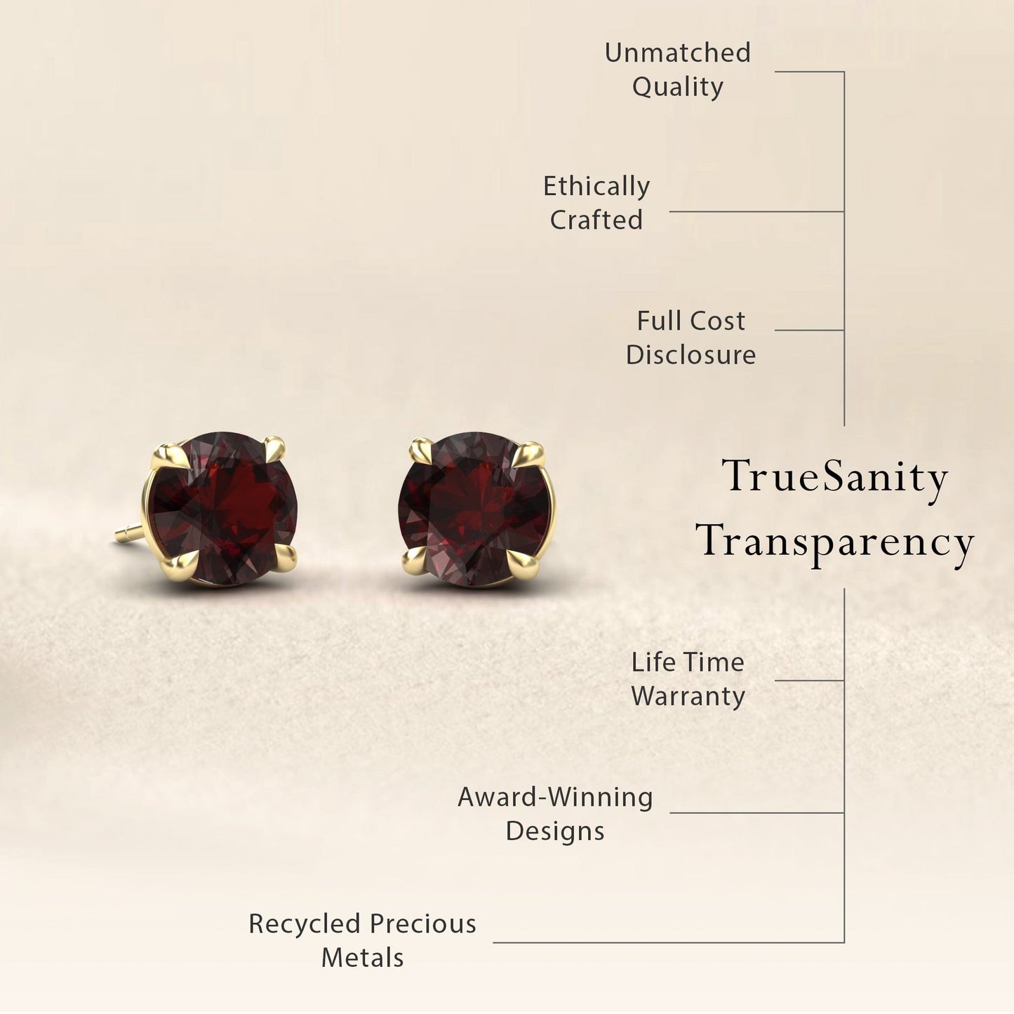 Garnet Solitaire Stud Earrings - Gauri