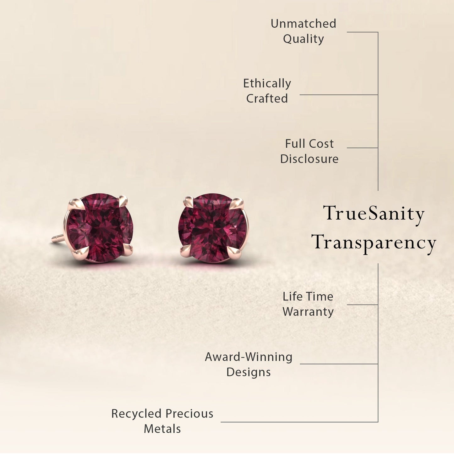 Rhodolite Garnet Stud Earrings - Gauri