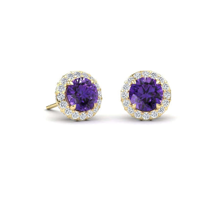 Amethyst & Diamond Halo Earrings - Jing