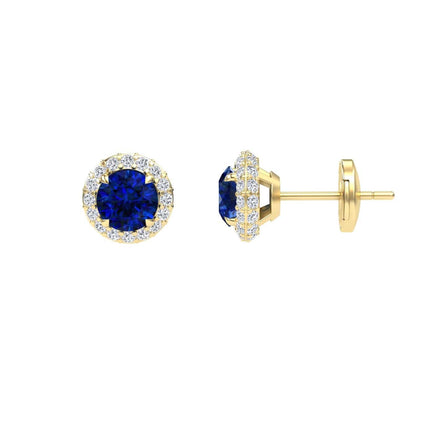 Blue Sapphire & Diamond Halo Earrings - Jing