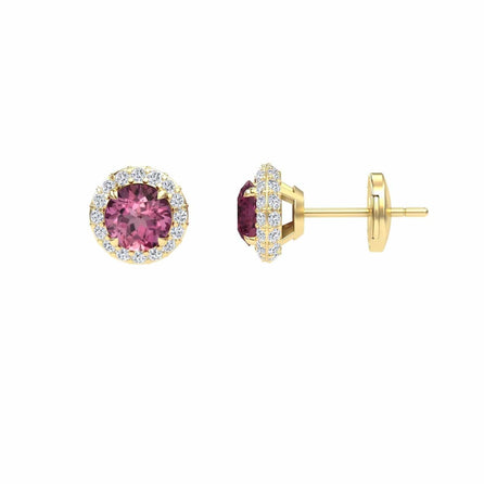 Pink Tourmaline & Diamond Halo Earrings - Jing