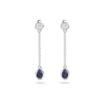 Lab Grown Alexandrite & Diamond Drop Earrings - Lexi