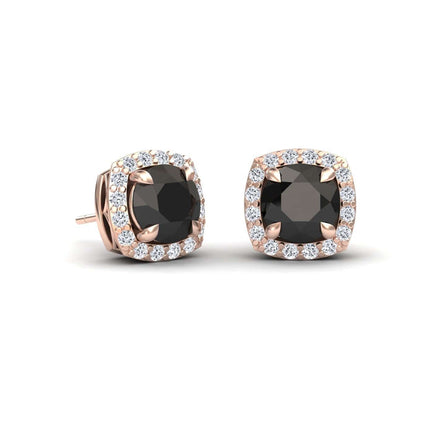 Black & White Diamond Halo Stud Earrings - Maggie