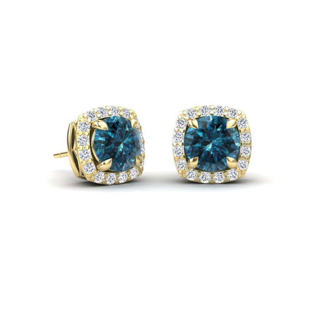 Blue & White Diamond Halo Stud Earrings - Maggie