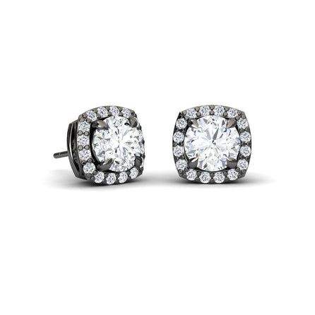 White Diamond Halo Stud Earrings - Maggie