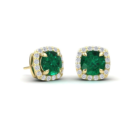 Emerald & Diamond Halo Stud Earrings - Maggie