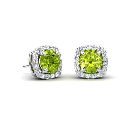 Peridot & Diamond Halo Stud Earrings - Maggie