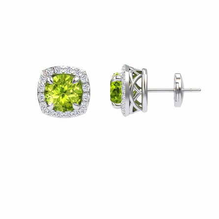 Peridot & Diamond Halo Stud Earrings - Maggie