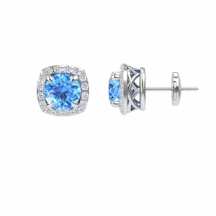 Swiss Blue Topaz & Diamond Halo Stud Earrings - Maggie