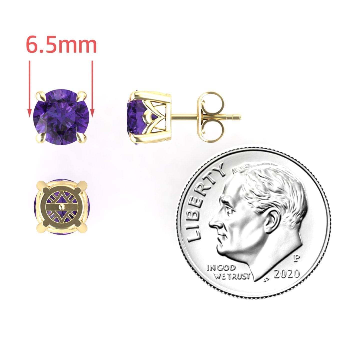 Amethyst Solitaire Stud Earrings - Lucy