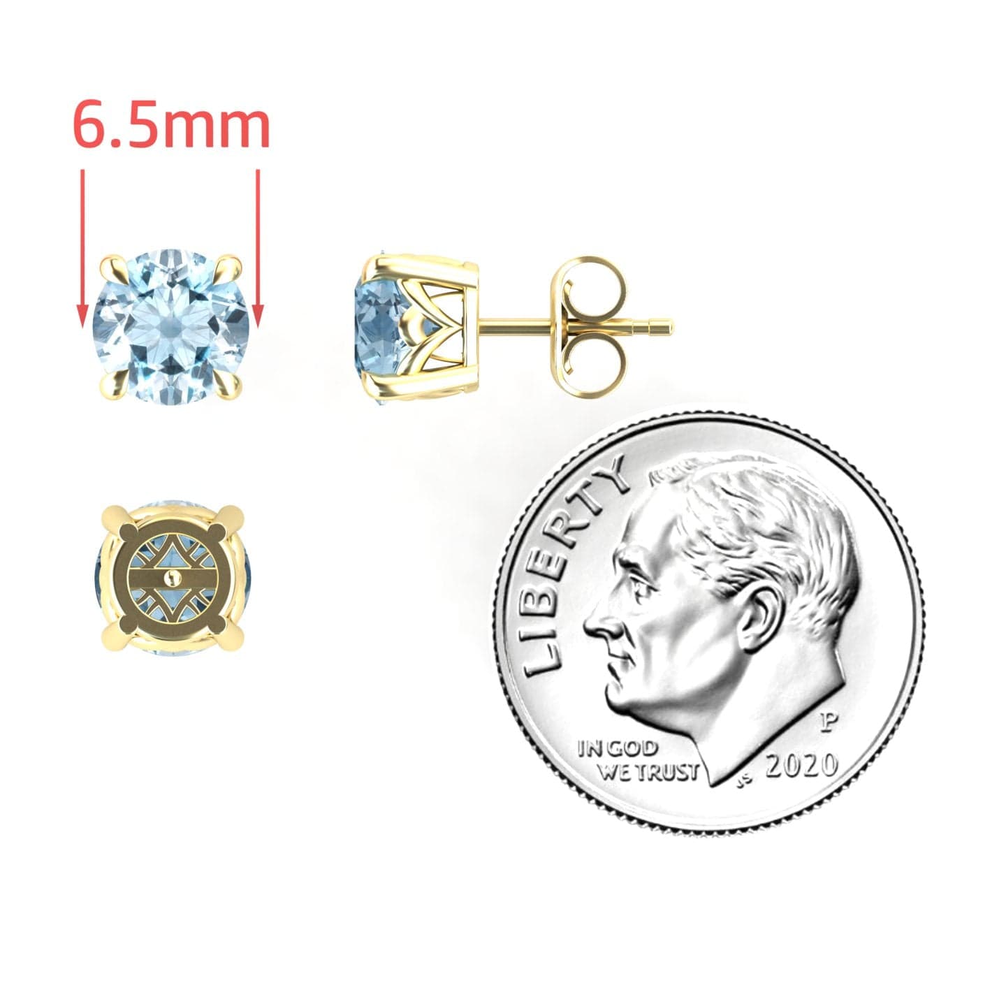 Aquamarine Solitaire Stud Earrings - Lucy