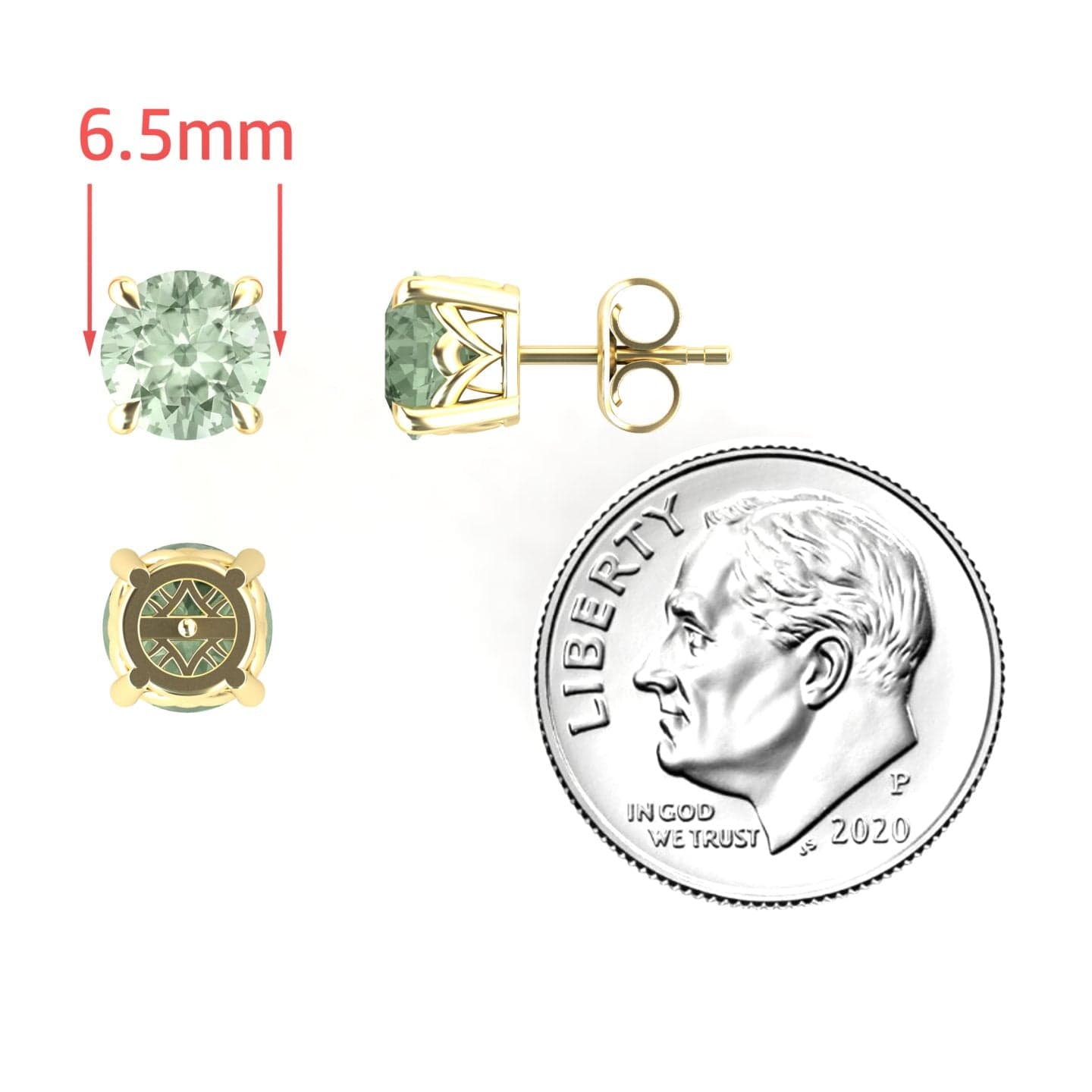 Green Amethyst Solitaire Stud Earrings - Lucy