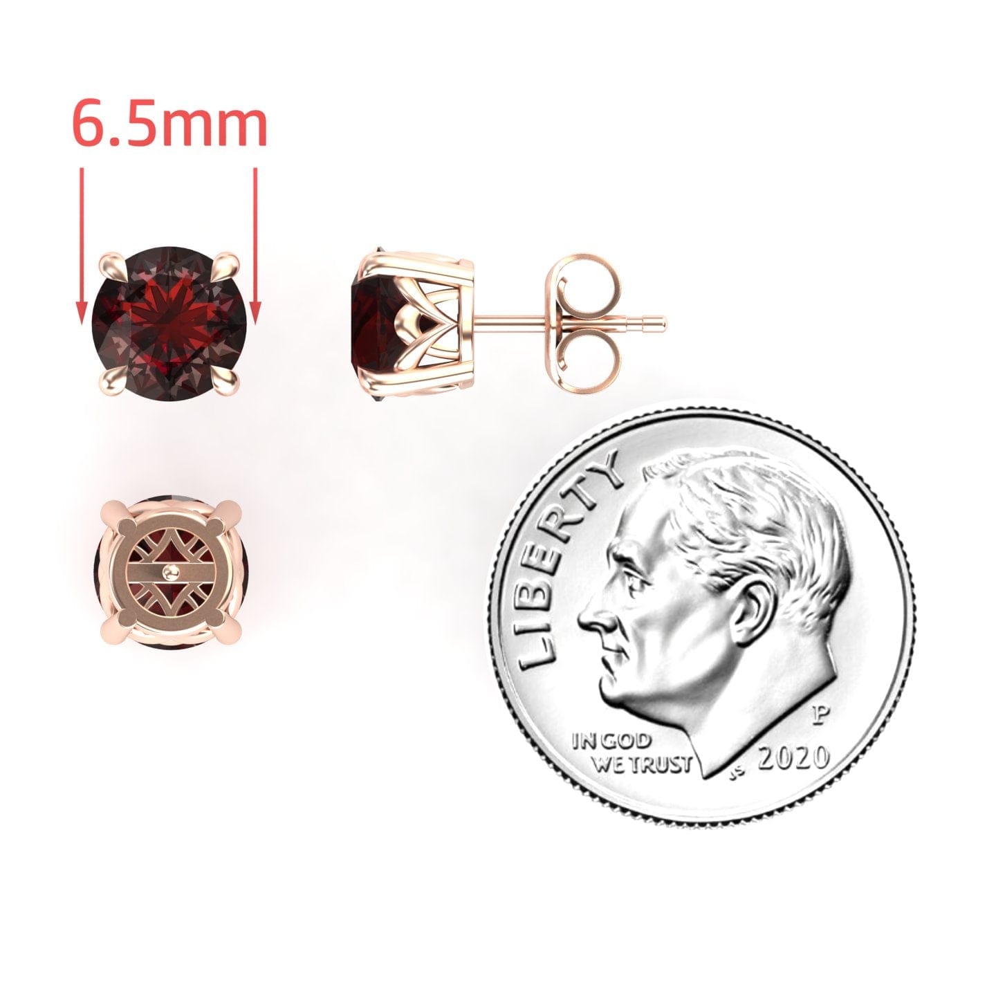 Garnet Solitaire Stud Earrings - Lucy