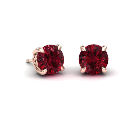 Lab Grown Ruby Solitaire Stud Earrings - Lucy
