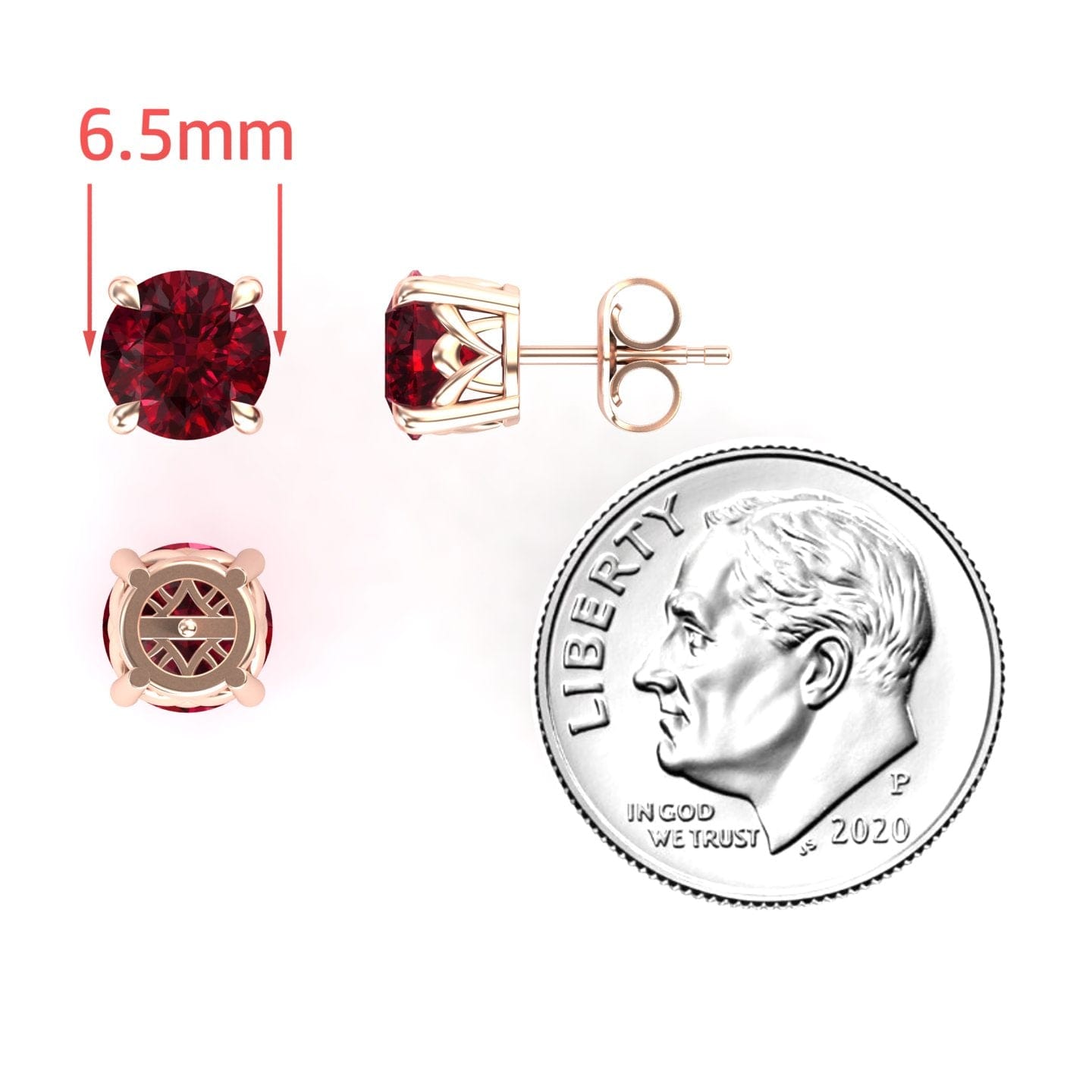Lab Grown Ruby Solitaire Stud Earrings - Lucy