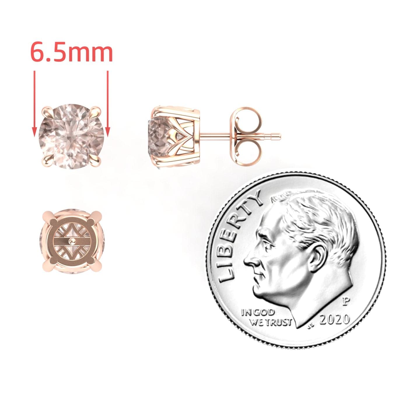 Morganite Solitaire Stud Earrings - Lucy