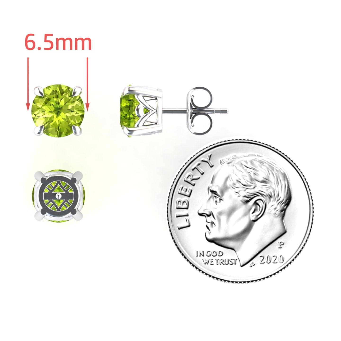 Peridot Solitaire Stud Earrings - Lucy