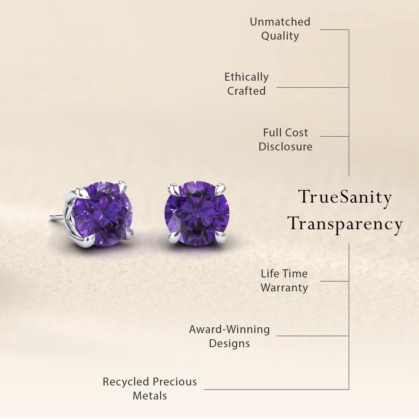 Amethyst Solitaire Stud Earrings - Lucy