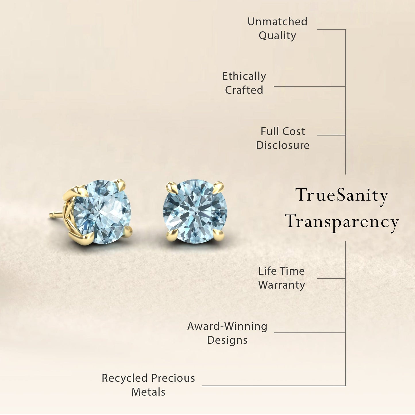 Aquamarine Solitaire Stud Earrings - Lucy