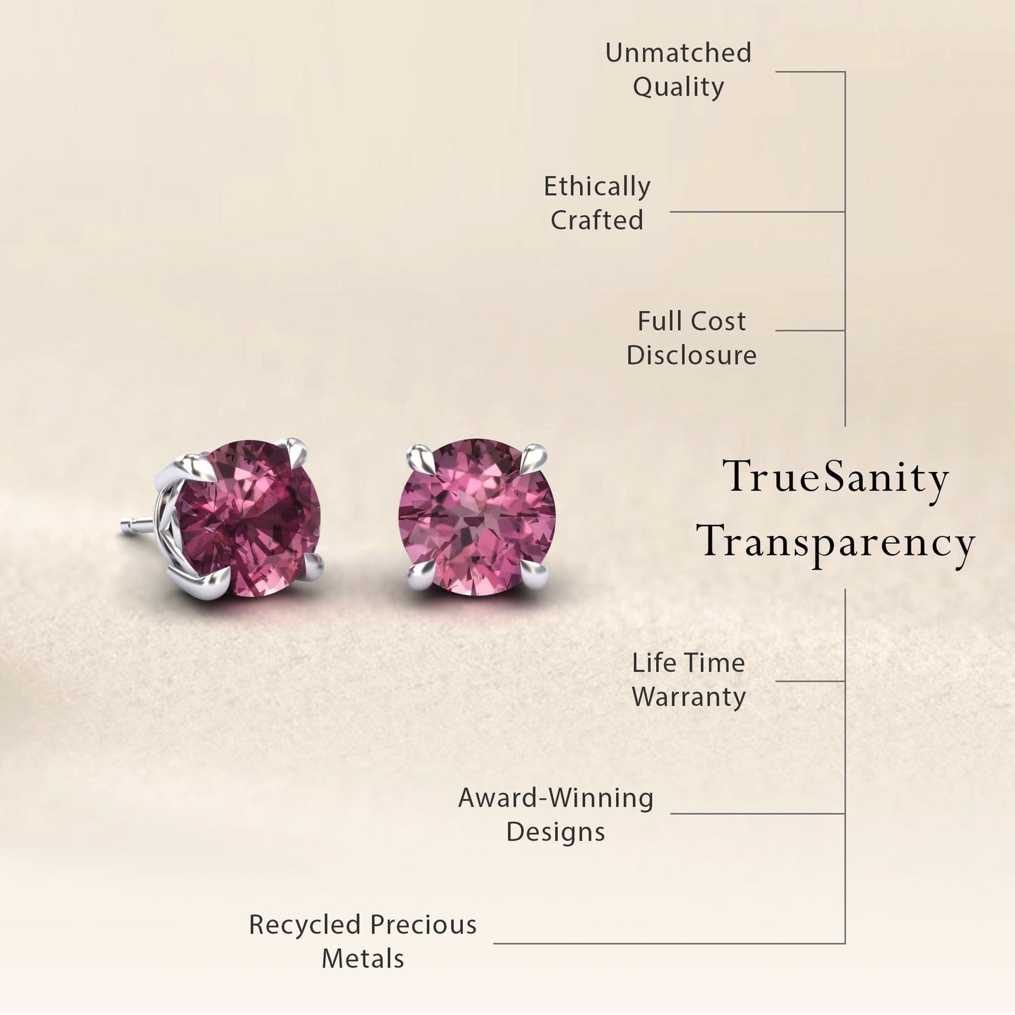 Pink Tourmaline Solitaire Stud Earrings - Lucy