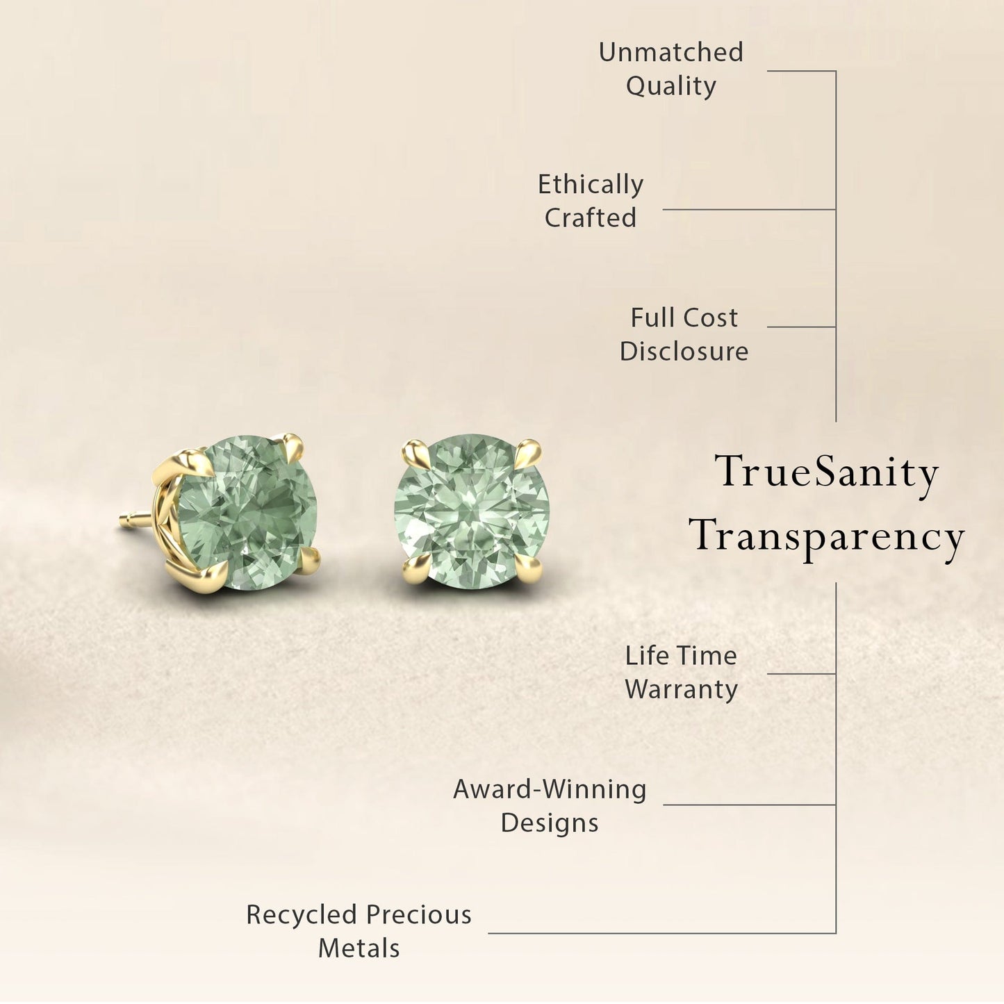 Green Amethyst Solitaire Stud Earrings - Lucy