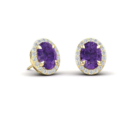 Amethyst & Diamond Halo Stud Earrings - Nalini