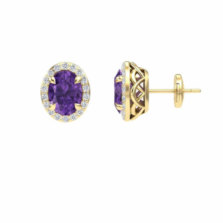 Amethyst & Diamond Halo Stud Earrings - Nalini