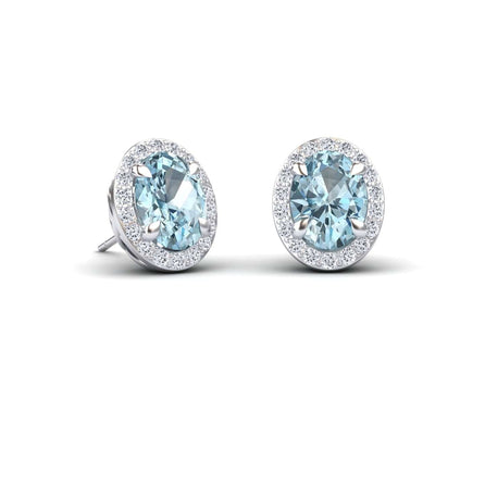 Aquamarine & Diamond Halo Stud Earrings - Nalini