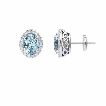 Aquamarine & Diamond Halo Stud Earrings - Nalini