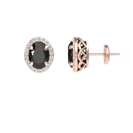 Black & White Diamond Halo Stud Earrings - Nalini