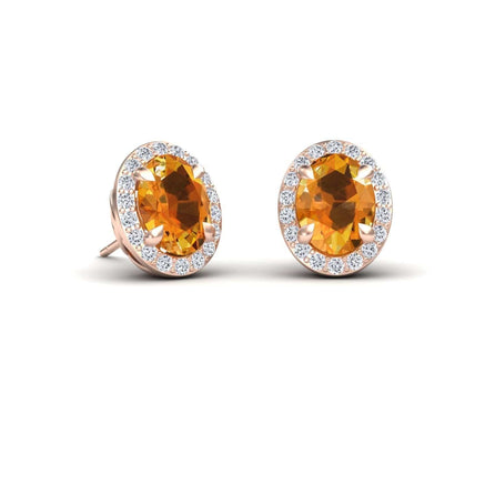 Citrine & Diamond Halo Stud Earrings - Nalini