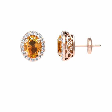 Citrine & Diamond Halo Stud Earrings - Nalini