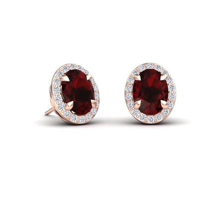 Garnet & Diamond Halo Stud Earrings - Nalini