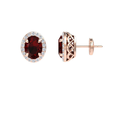 Garnet & Diamond Halo Stud Earrings - Nalini