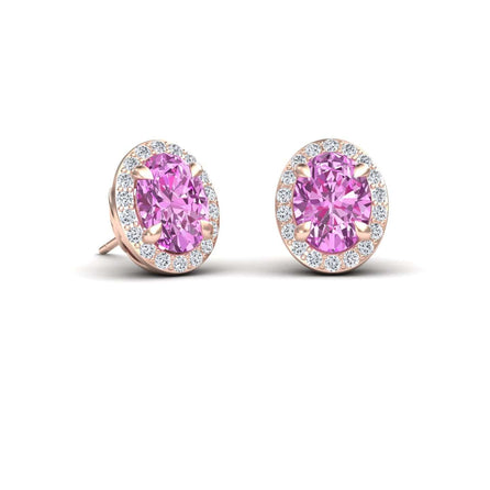 Lab Grown Pink Sapphire & Diamond Halo Stud Earrings - Nalini