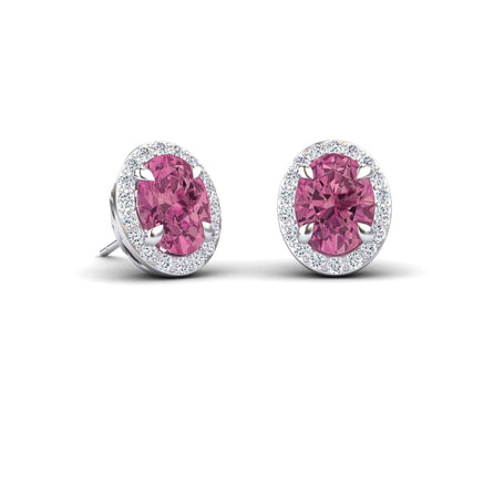 Pink Tourmaline & Diamond Halo Stud Earrings - Nalini