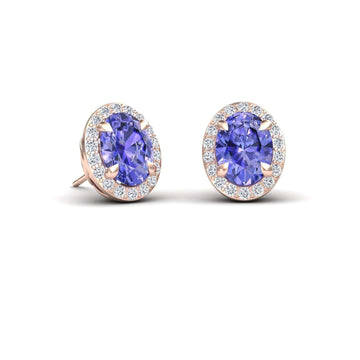 Tanzanite & Diamond Halo Stud Earrings - Nalini