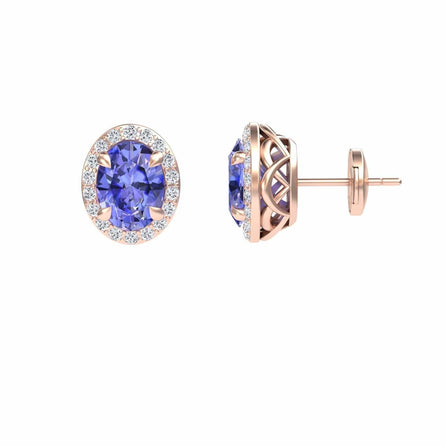 Tanzanite & Diamond Halo Stud Earrings - Nalini